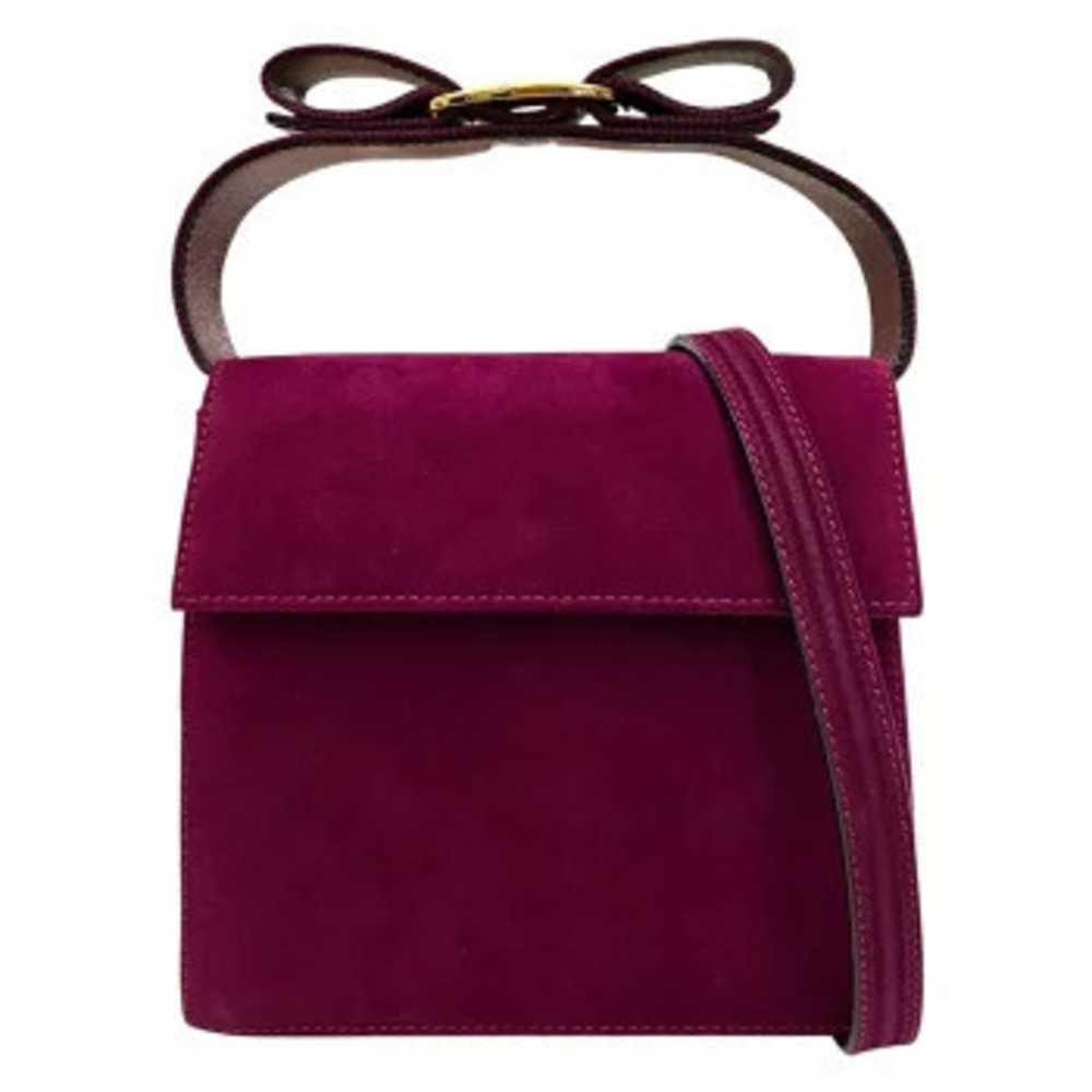 Salvatore Ferragamo Vara Ribbon Bag Shoulder Handbag Suede Purple